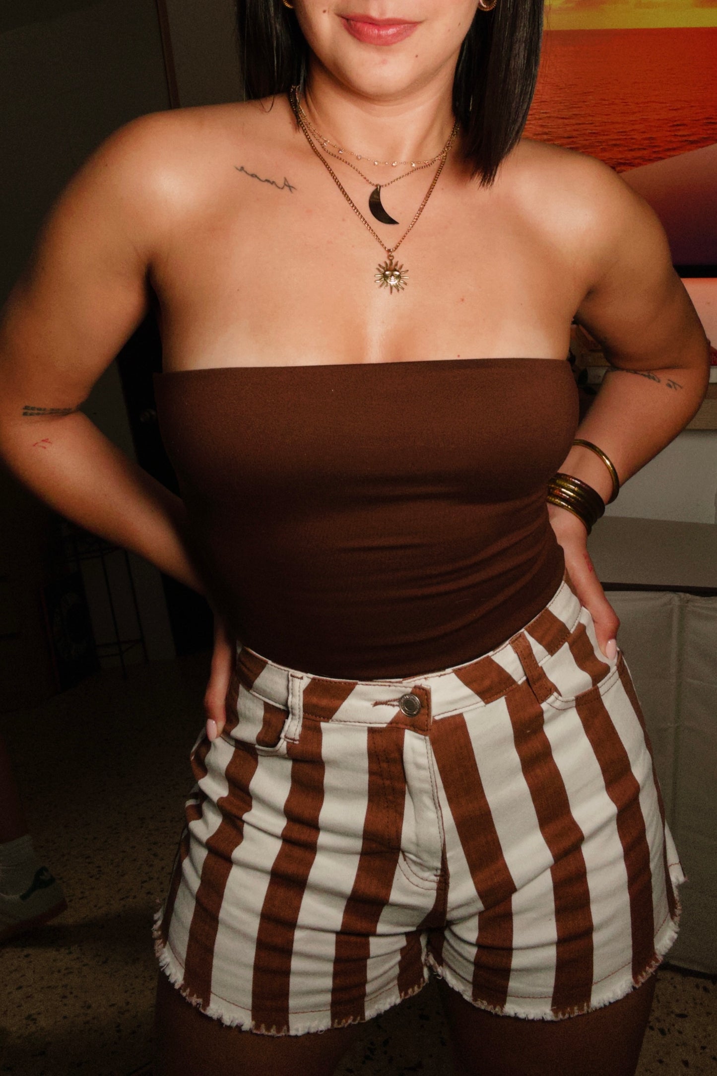Brown Strapless Top
