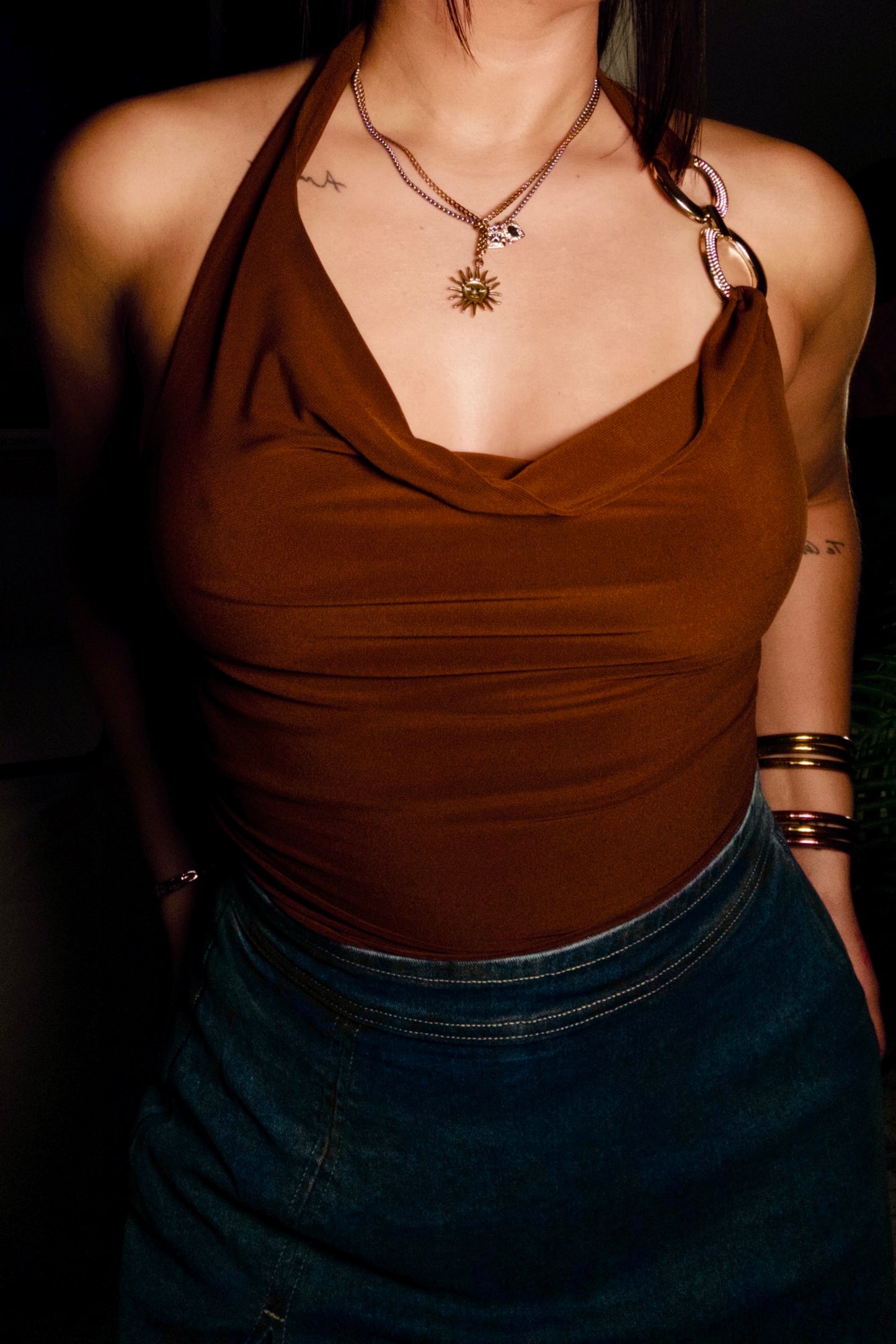 Chocolate & Gold Detail Top