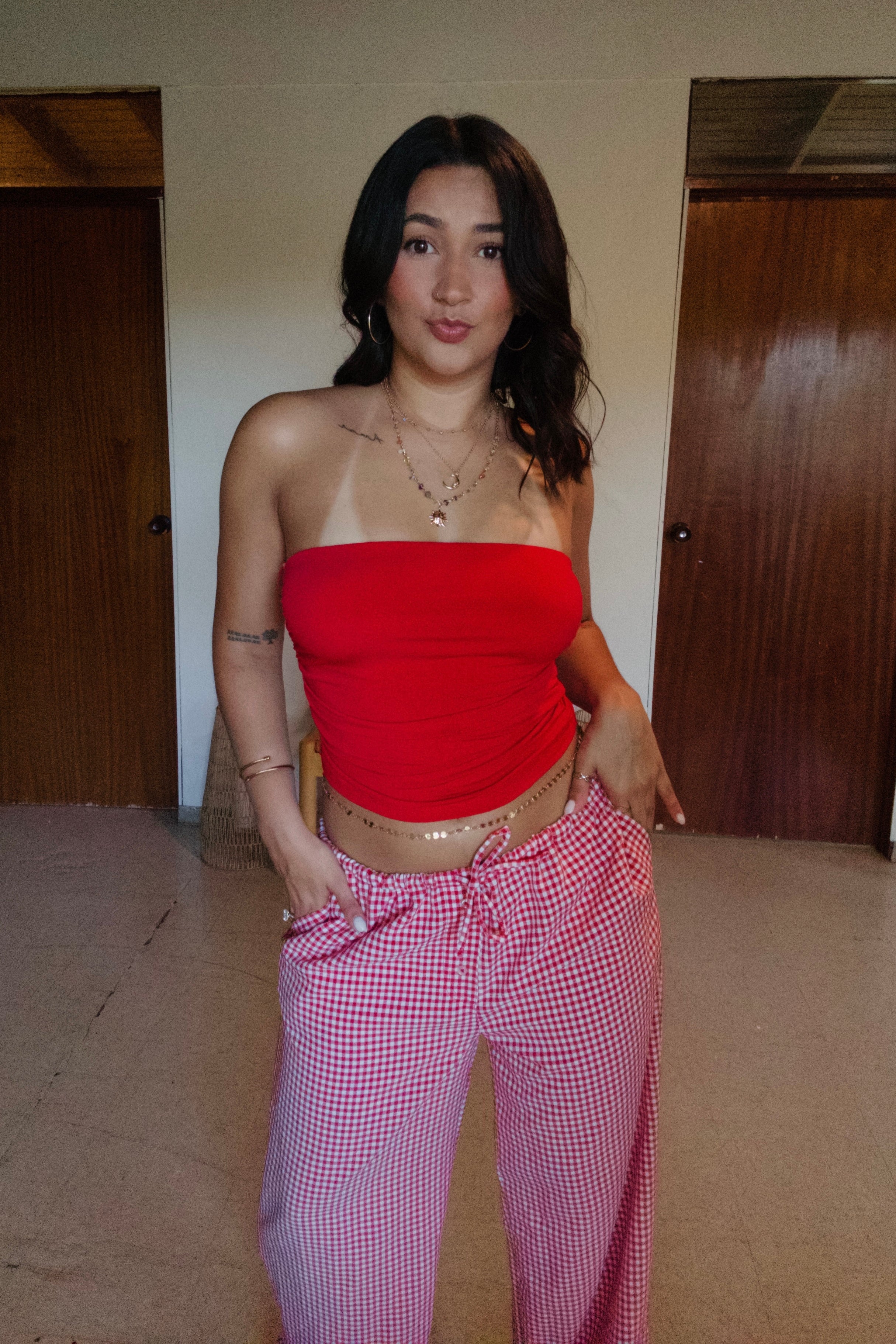 Red Strapless Top
