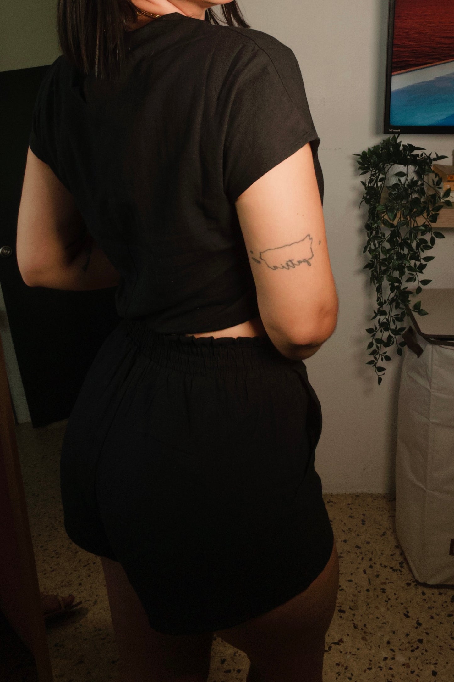 Black Linen Shorts Set