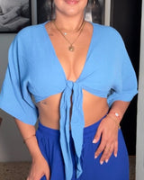 Blue Front Knot Top